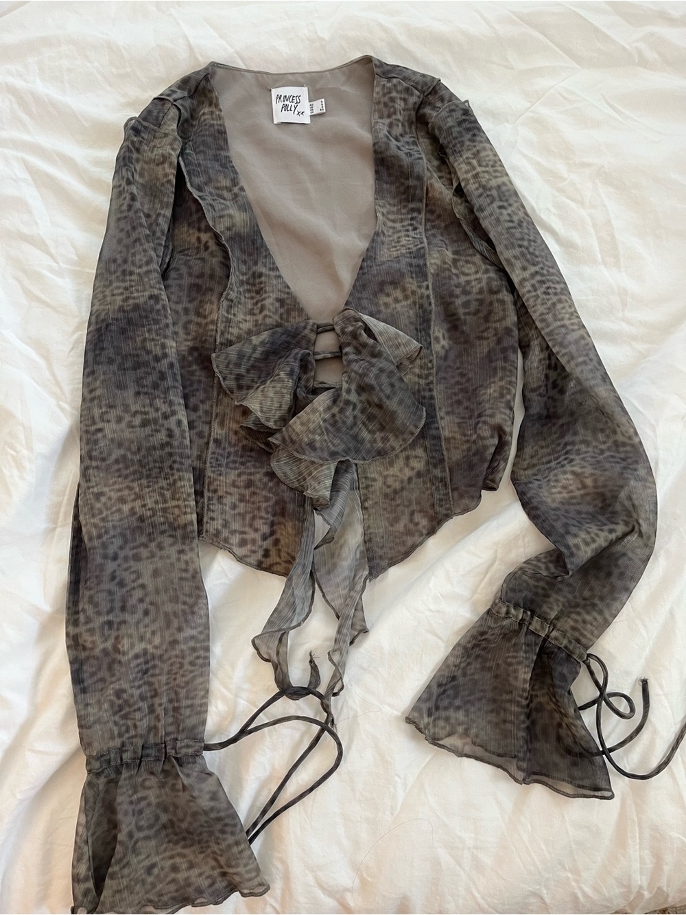Princess Polly Sheer Ruffle Blouse Leopard Pattern